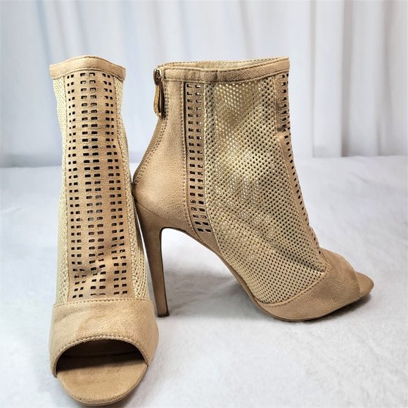 * Cape Robbin Nude Ankle Boots 5" Heel Weave Fabric Peep Toe - Picture 3 of 10